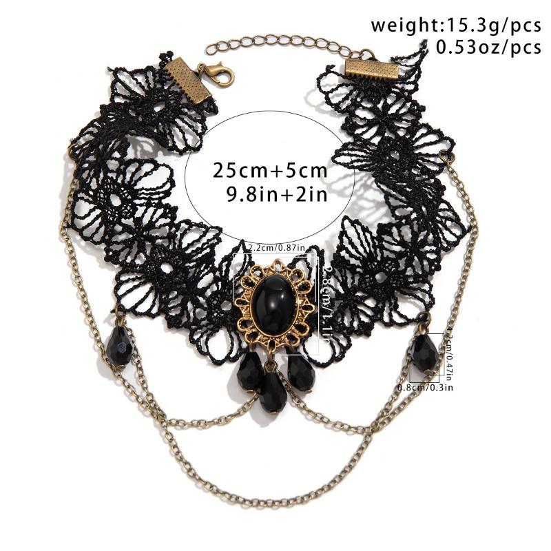 1 Stück Vintage Lolita Spitze Armkette Beinkette Schwarz Gothic Feng Shui Tropfen Fransen Armband Schmuck