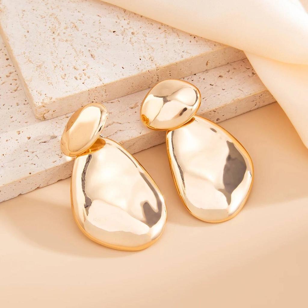 IngeSight.Z Creative Geometric Round Smooth Drop Earrings Women Vintage Gold Color Irregular Metal Earrings Jewelry Party Gifts