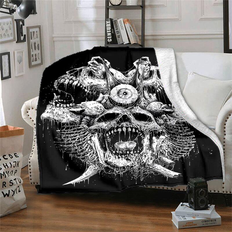 Gothic Skull Flannel Blanket Soft Warm All-Season Throw, Design for Camping, Car Travel, Hiking Sofa, Bed, Office Perfect Gift for Parties