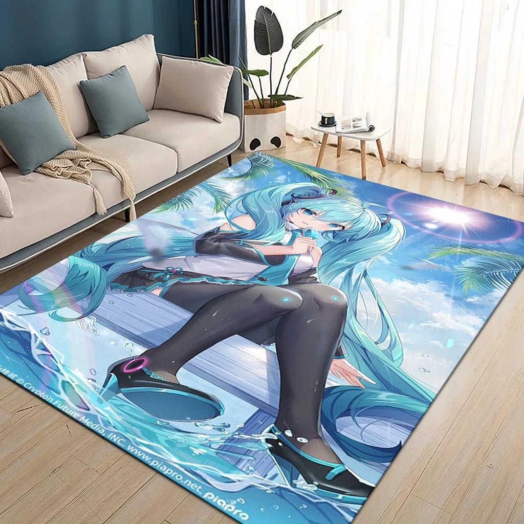 3D M-MIKUS Music VOCALOID Cartoon Girl Rug Carpet for Living Room Bedroom Home Decor,kids Play Non-slip for Sofa Doormat