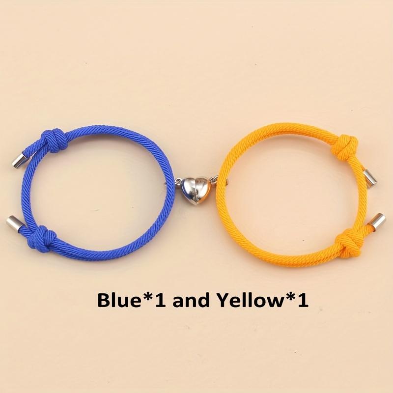 2pcs/set Magnetic Heart Charm Braided Rope Adjustable Bracelets For Couples, Holiday Birthday Gift For Boyfriends / Girlfriends