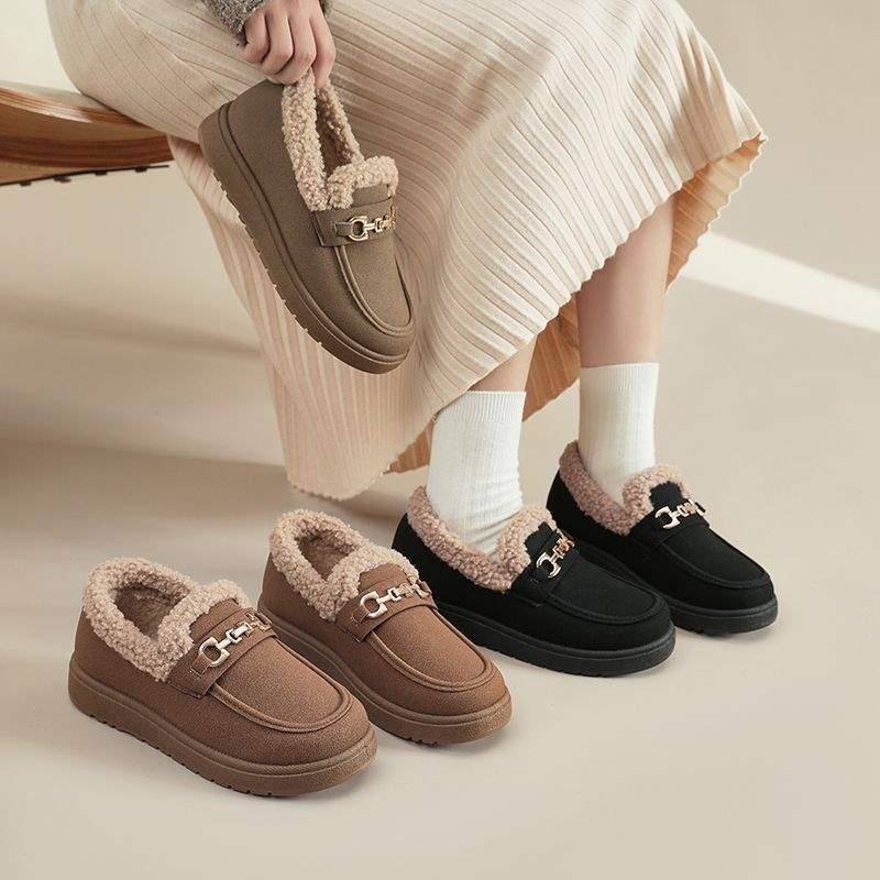 Winter Beijing cotton shoes women's fleece to keep warm Doudou fleece leather surface thickened non-slip mother cotton boots casual and cold-proof
