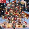 12/24Pcs 2D Christmas Wooden Cat Wall Hanging Hanging Ornament Acrylic Funny Xmas Tree Cat Keychain Key Decoration Gifts