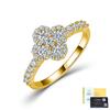 S925 Silver Gold-Inlaid Four-Leaf Clover Moissanite Pave Setting Ring Women Light-Luxury Floral Row Engagement Wedding GRA