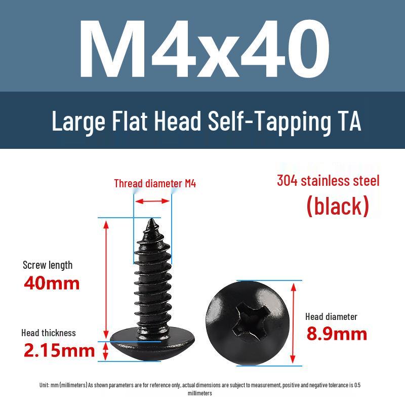 Yigu Black Zinc 304 Stainless Steel Phillips Large Flat Head Self-Tapping Screw