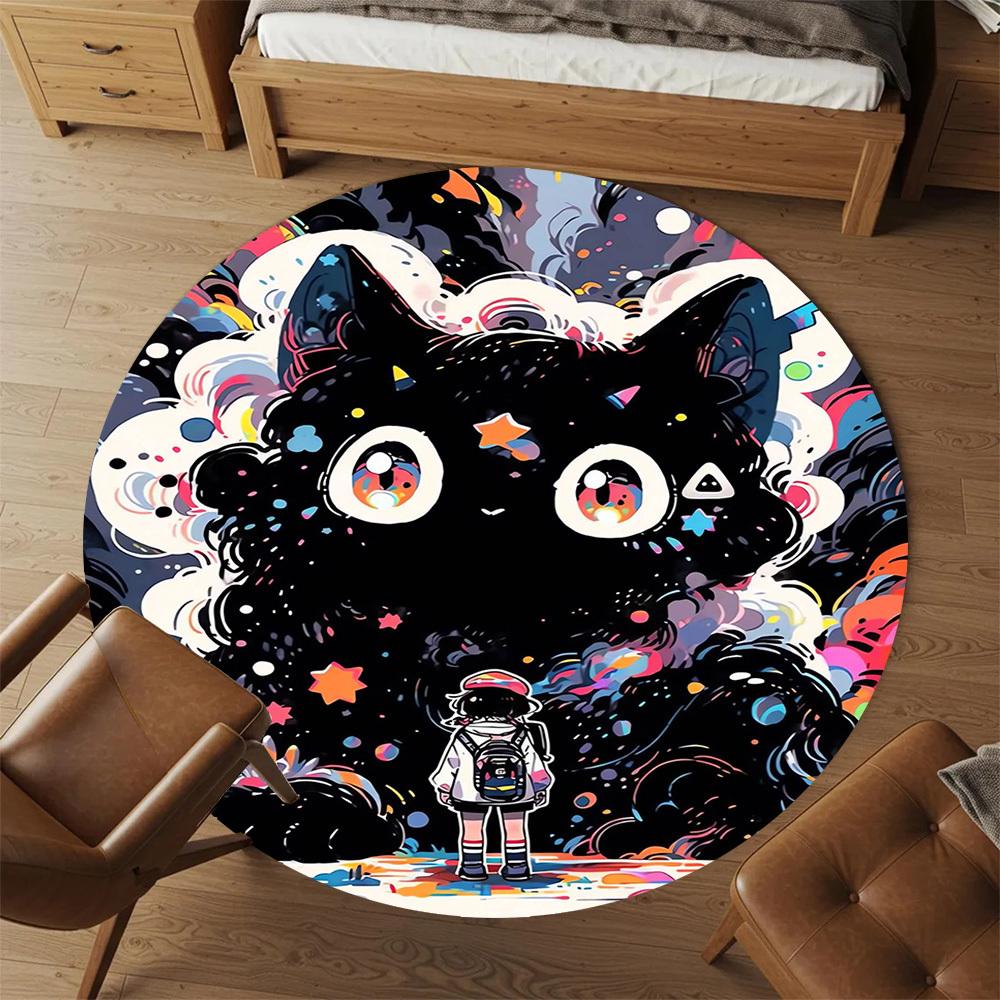 1pc cat galaxy Round Chair mat Area Rug - Non-Slip, Floor Mat for Office, Bedroom, and Indoor Decor -1002209
