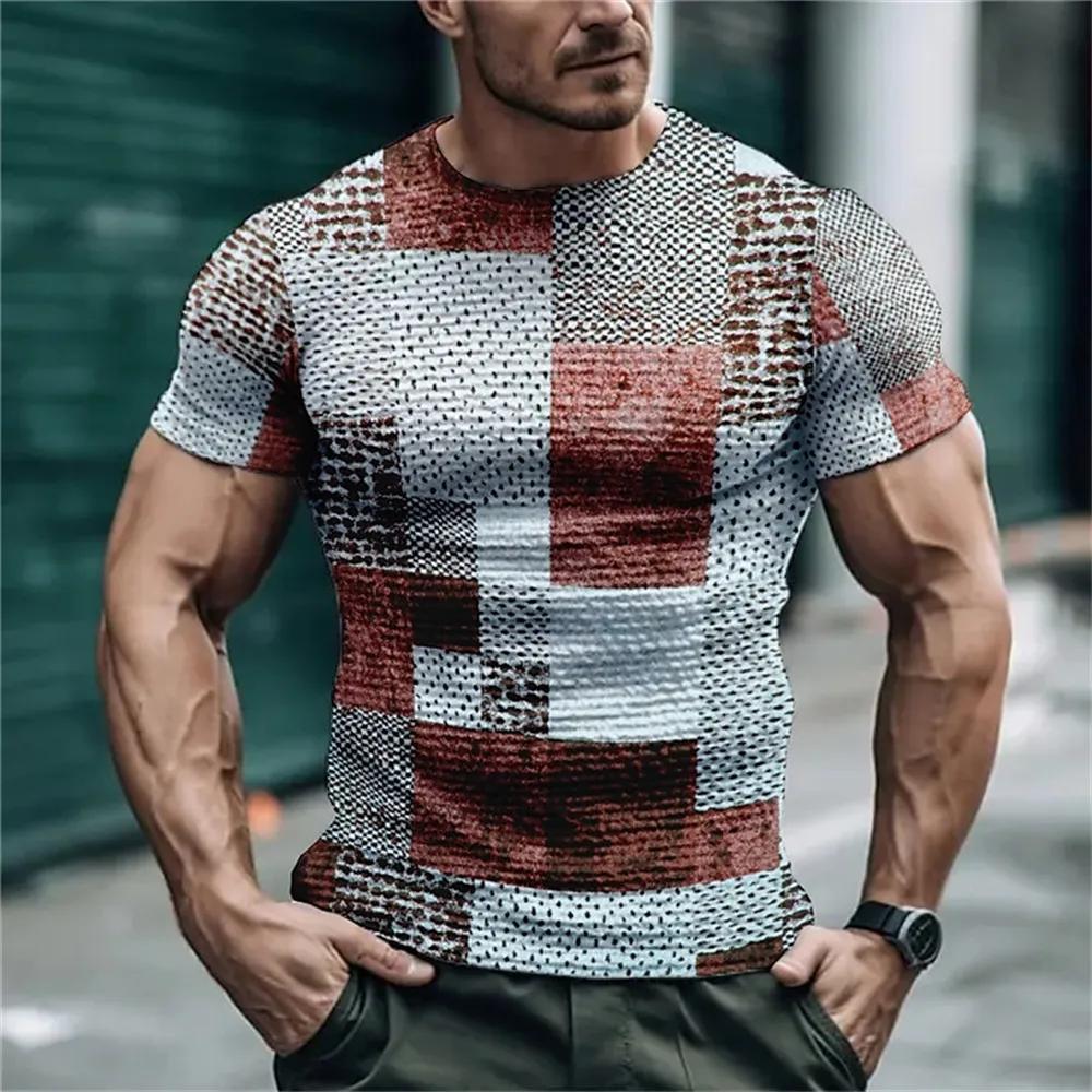 Fashion Simple Striped Plaid Summer Men's Short Sleeve T-shirt Street Trend O Collar Loose Casual Tops Tees Size XXS-6XL