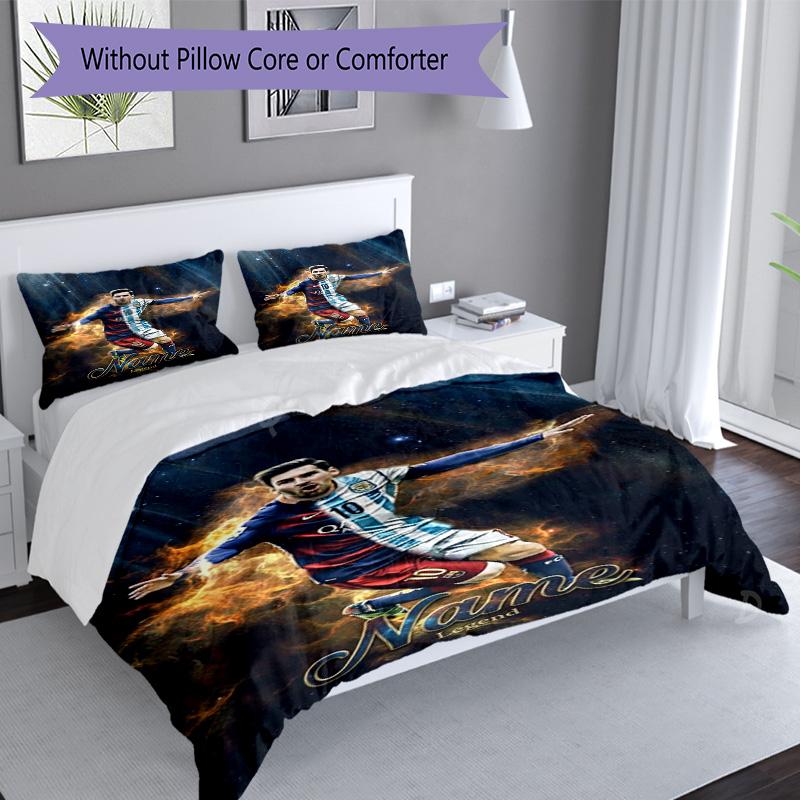 Messi Football Legend Flames Personalized Name Bedding Set,Premium Bed Linen for Bedroom Home Decoration,Perfect Collectible Gift for Messi Fans,Easy