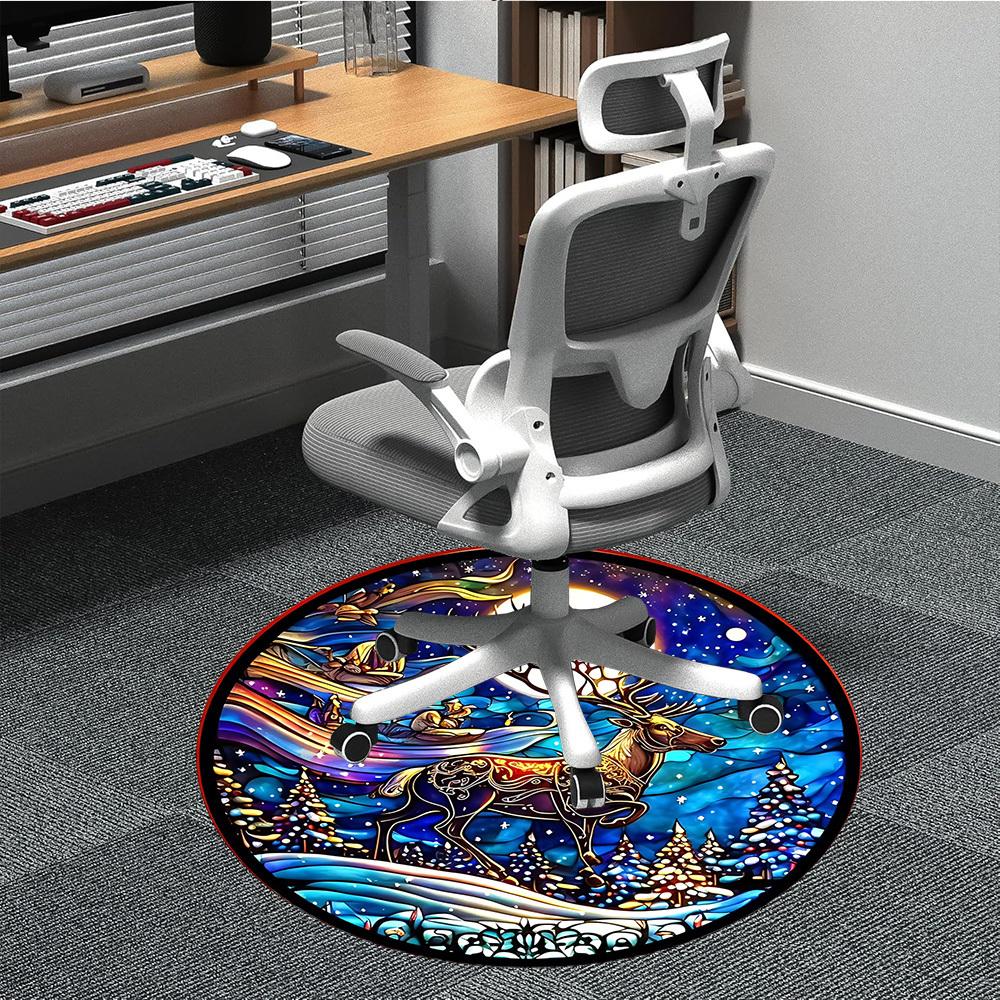 1pc Winter Wonderland Chair Carpet for Office, Round Polyester Mat, Indoor Decor for Office, Easycare Fabric, Washable Non-slip Area Carpet