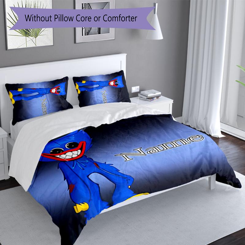 3pcs Custom Name Poppy Playtime Bedding Set,Includes 1 Duvet Cover and 2 Pillowcases,All-season Bedroom Decor