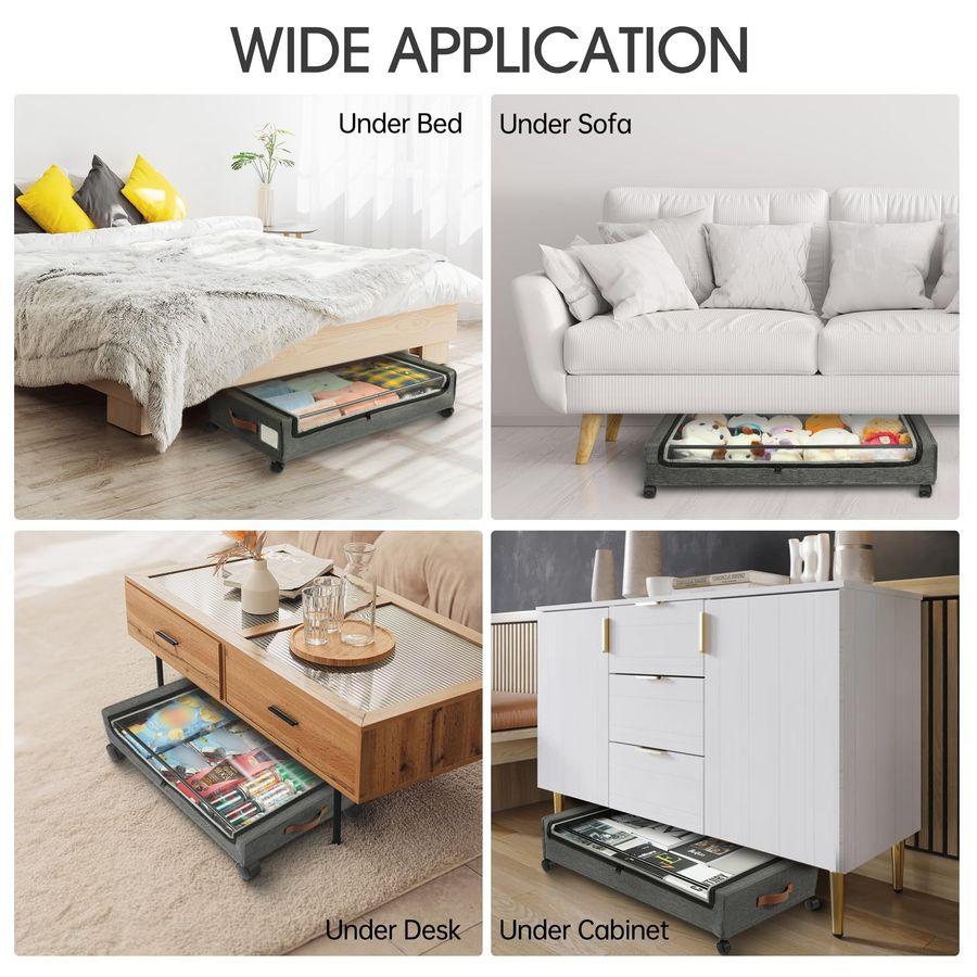 Under Bed Storage Containers 2Pack with Wheels Rolling Underbed Shoe Storage Organizer Metal Drawer