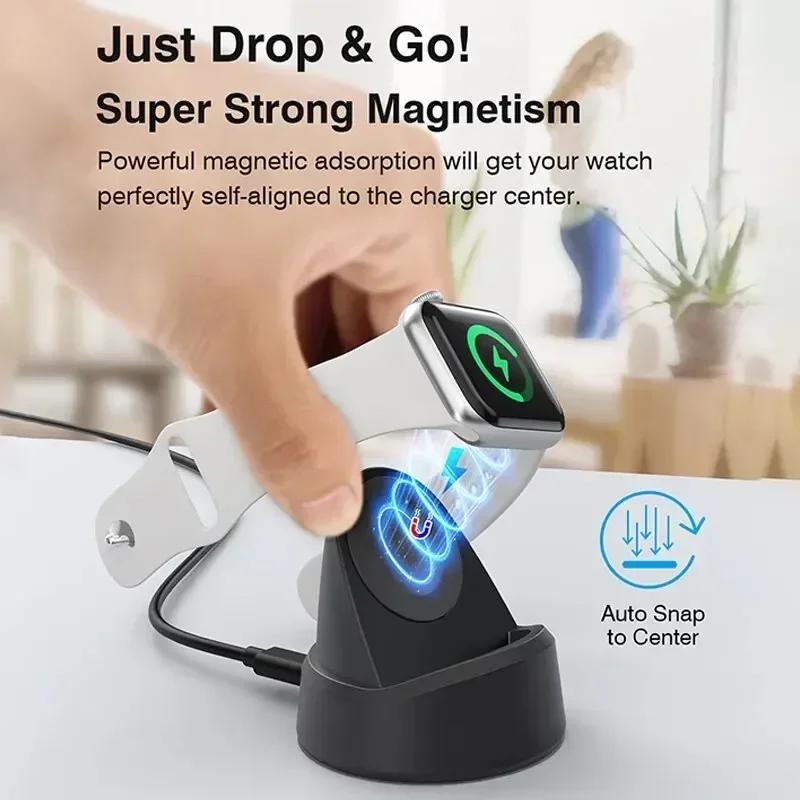 Magnetic Watch Wireless Charger Base for Apple Watch 10 9 8 7 6 5 SE Samsung Galaxy Watch 8 7 Active Dock Fast Charging Station