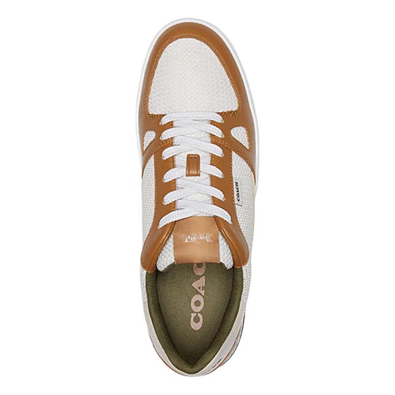 Coach Clip Fabric Synthetic Leather Cow Split Leather Round Toe Lace-Up Low-Top Sneakers Men Sneakers Brown CR872-X2C