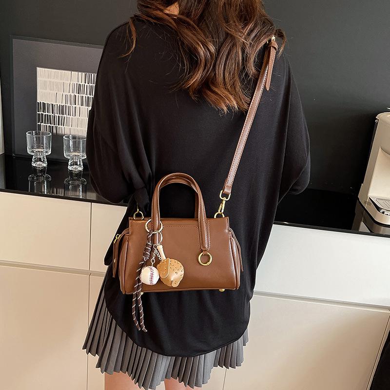 Retro Korean-Style Solid Color Boston Handbag - Women's Single Shoulder Crossbody Bag