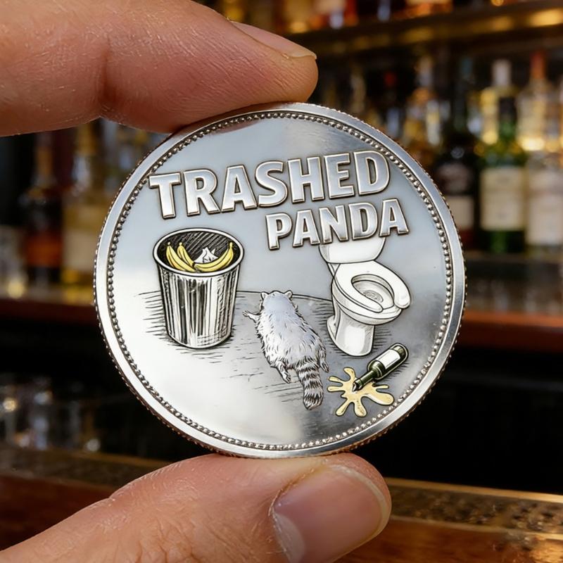 Alloy Trashed Panda Incident Challenge Coin Hilarious Challenge Funny Raccoons Drinking Emboosed Coin For Collection Gift