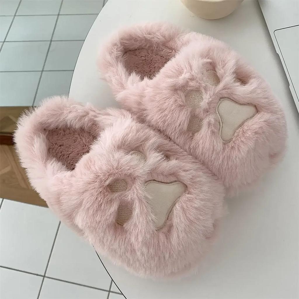 Fashion Women Kawaii Cat Claws Fluffy Fur Plush Slippers Women's Home Slippers Cute Cotton Non Slip Winter Shoes Women Christmas Gift