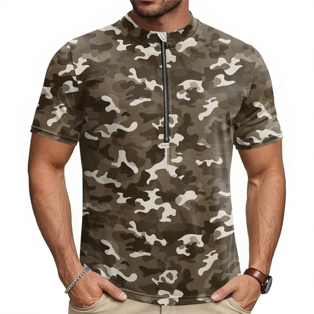 Men's Short Sleeve Cycling Jersey Breathable Quick Dry Half Zip Up Front Round Neck Lightweight Sportswear for Outdoor Riding
