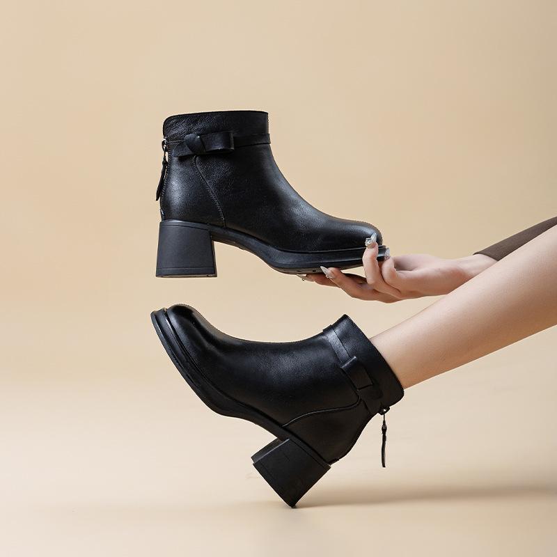 Leather thick heel Martin boots women's 2025 new thin boots British casual short boots high heel versatile thin boots