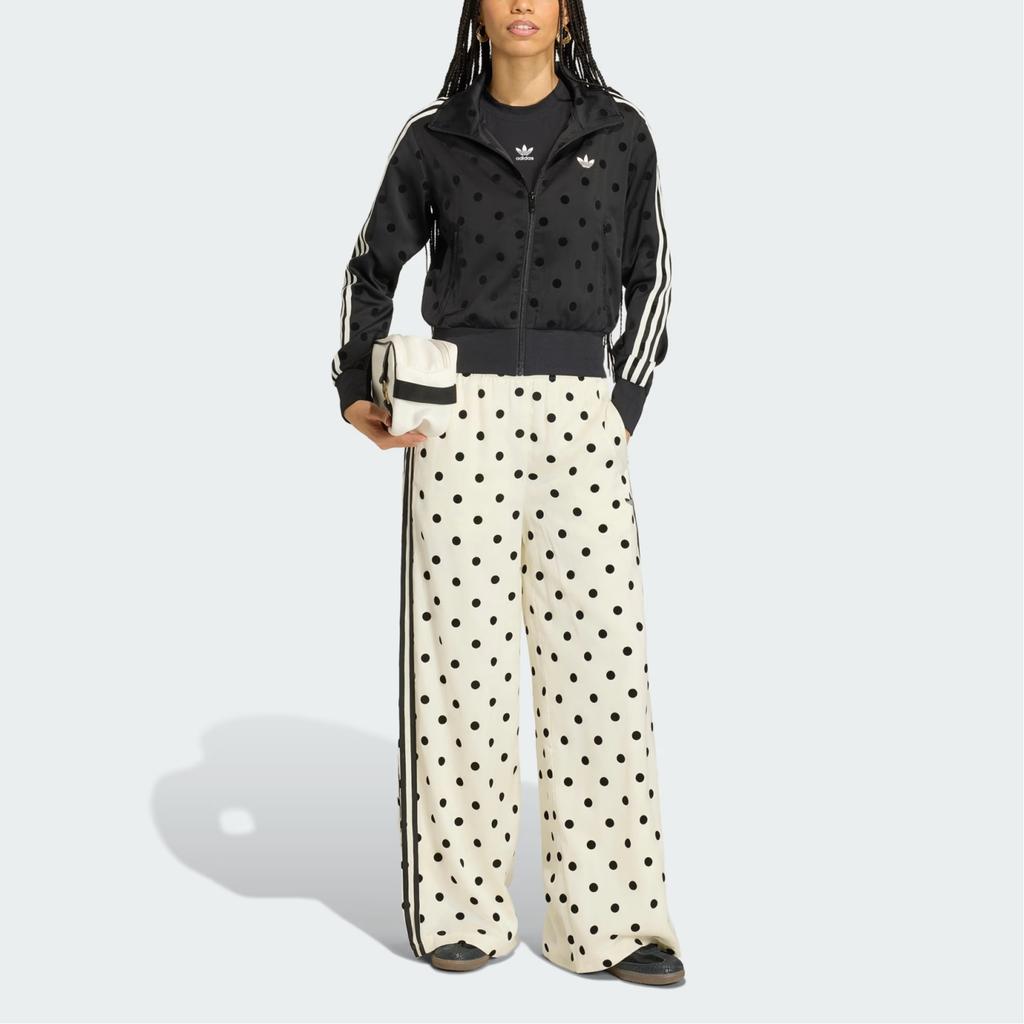 Adidas Originals Satin Printed Polka Dot Sports Stand Collar Zip Stripe Long Sleeve Jacket Women Jackets KV1166