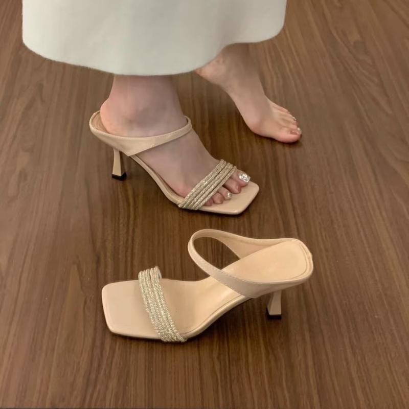 Fashion Luxury Fashion Rhinestones Women Thin Heels Pumps Slides Shoes Female Slip on Footwear Party Ladies High Heels Shoes Sandals