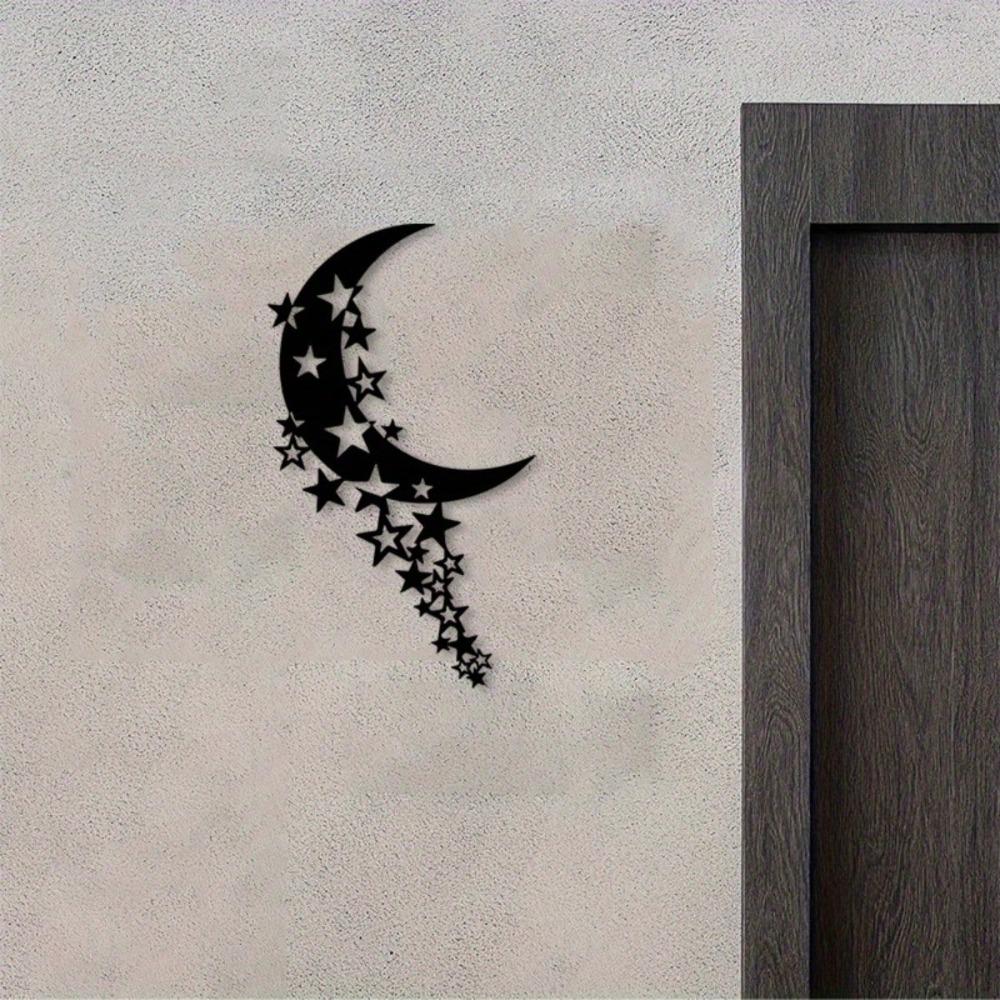 Moon Star Metal Wall Art Sculpture Sky Theme Decor for Bedroom Living Room Romantic Astronomy Gift