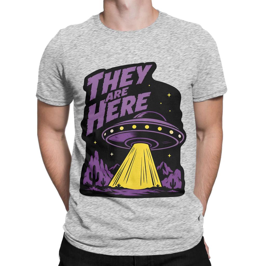 They Are Here UFO Novelty 100 Cotton TShirt UFO Tees Tops For Unisex