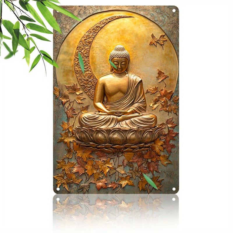 Aluminum Metal Wall Art Golden Buddha Tin Sign for Bedroom Living Room Decor