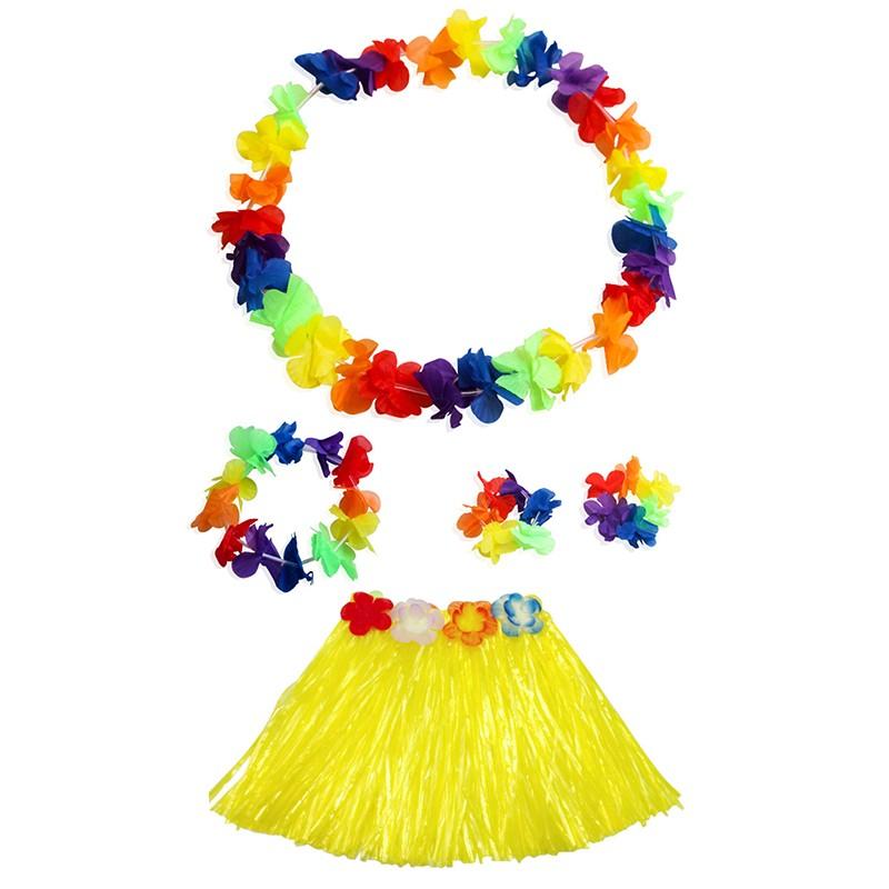 Kids Hawaiian Grass Lei Skirt Flower Wristband Garland Fancy-Costume Suit New