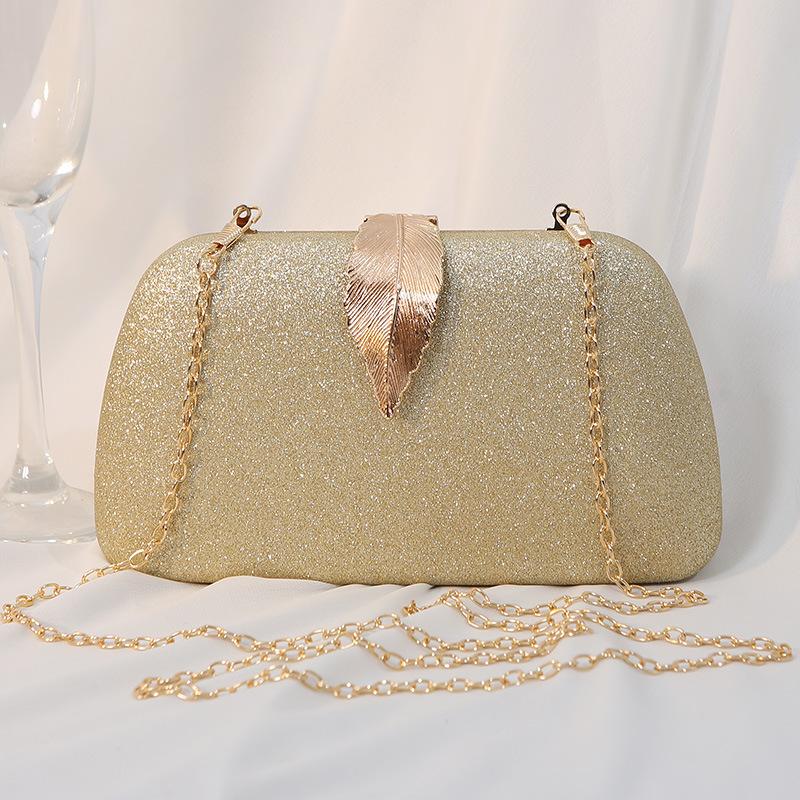 New Dinner Bag Metal Leaf Box Bag Small Square Bag Banquet Dress Clutch Bag Small Handbag Women