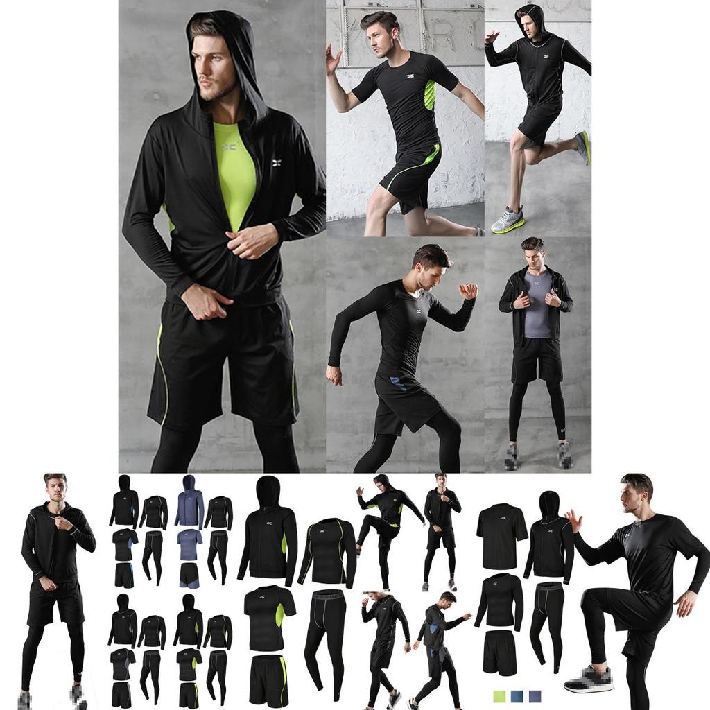 Premium 5-teiliges Herren-Fitness-Jogging-Set mit atmungsaktivem, schnell trocknendem Stoff und Kapuzenpullover