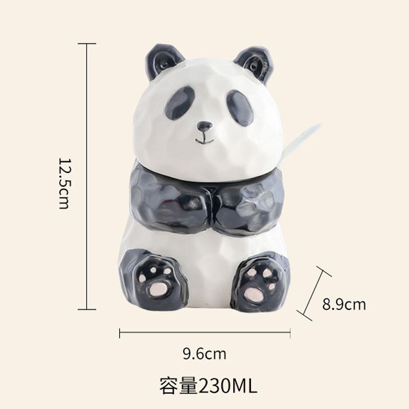 Cute Panda Ceramic Seasoning Jar Kitchen Creative Seasoning Jar Salt Jar Seasoning Chili Oil Bottle with Spoon Cover Kitchen