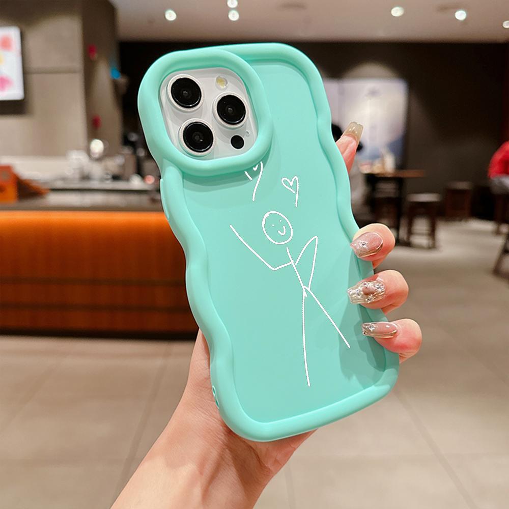 N80 Cartoon Matchman Design Macaron Wavy Edge Phone Cases for iPhone 15 Pro Max Samsung A54 A13 A14 S23 S24 Ultra Redmi Note 13 Pro Shockproof Cover