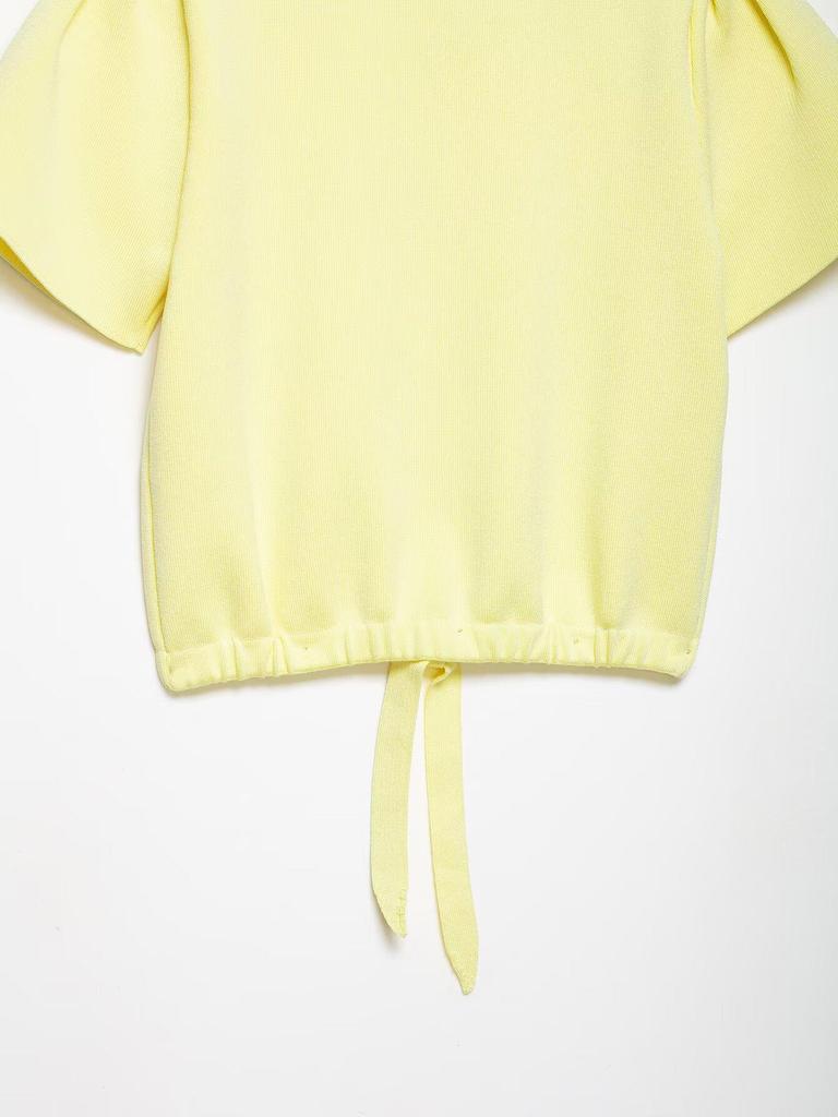 Spring 2026 Yellow Short Sleeve Knitwear with Bow Decoration for Women - European & American Style