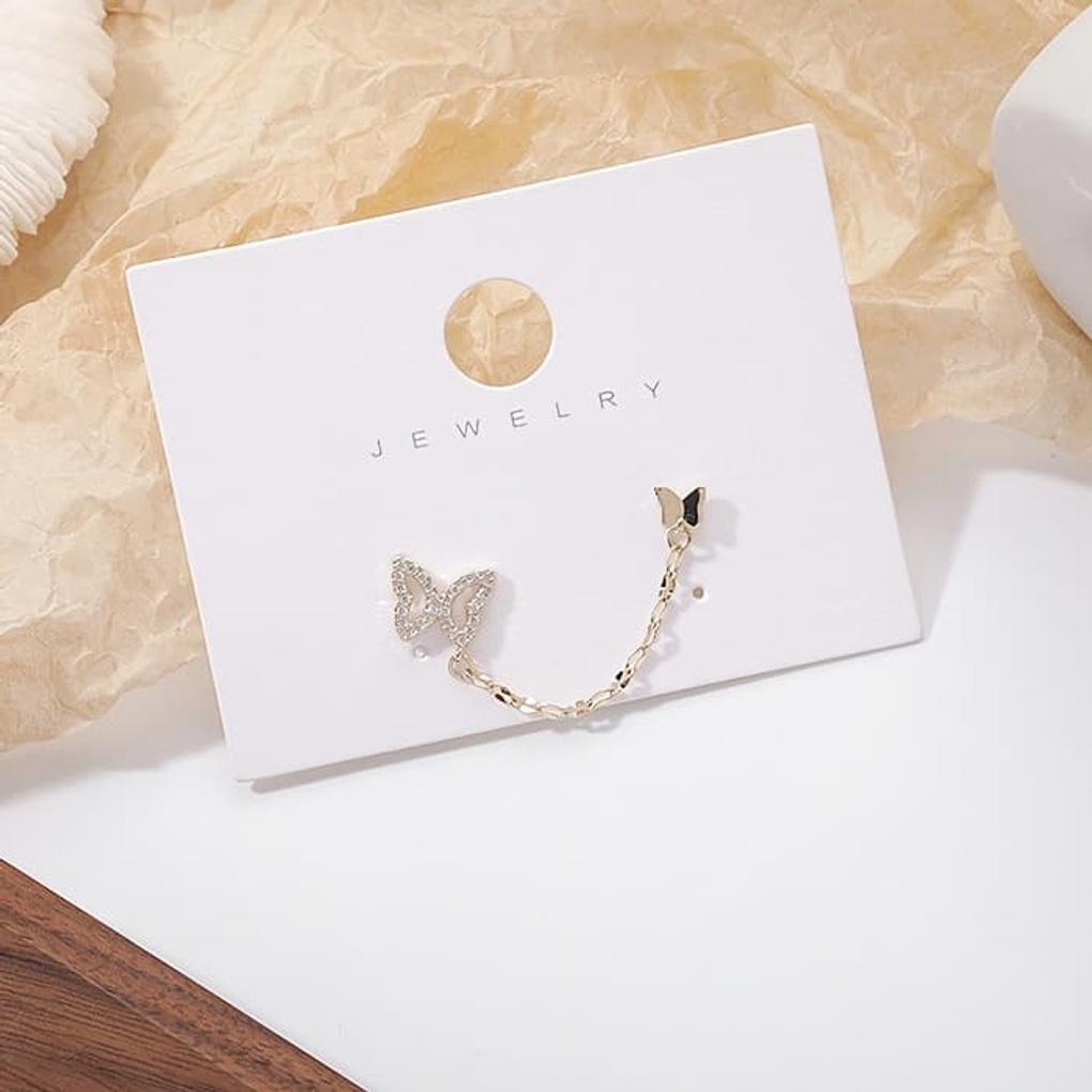 Silver Needle Earrings, Chain, Daily, Mother Butterfly, Baby Butterfly