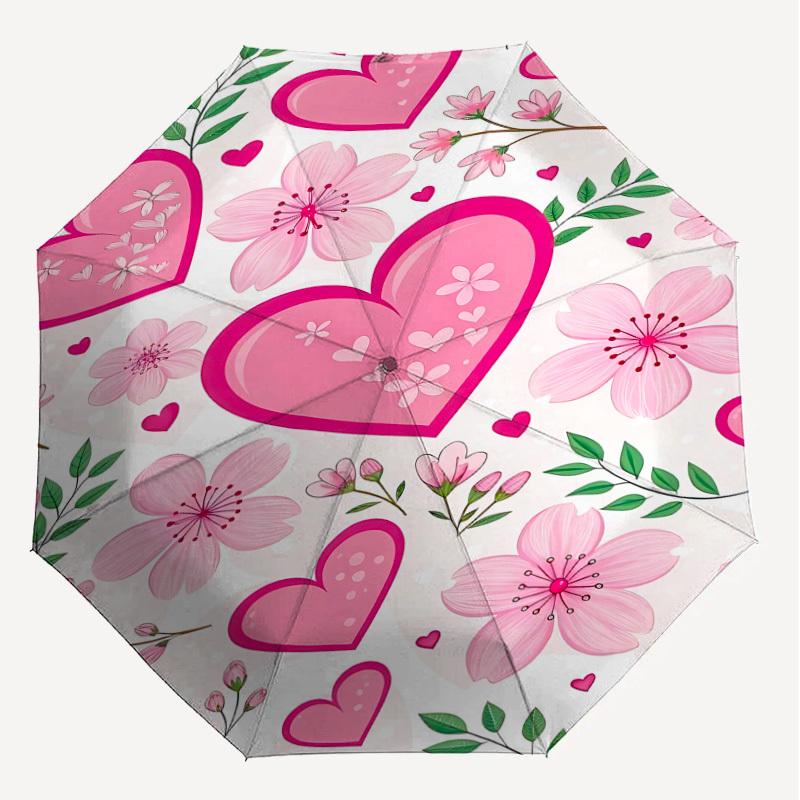 1PC Heart Flowers Umbrella-8-Rib Reinforced, Automatic Open, Lightweight & Durable, Fashion Accessory for Outdoor, J0374