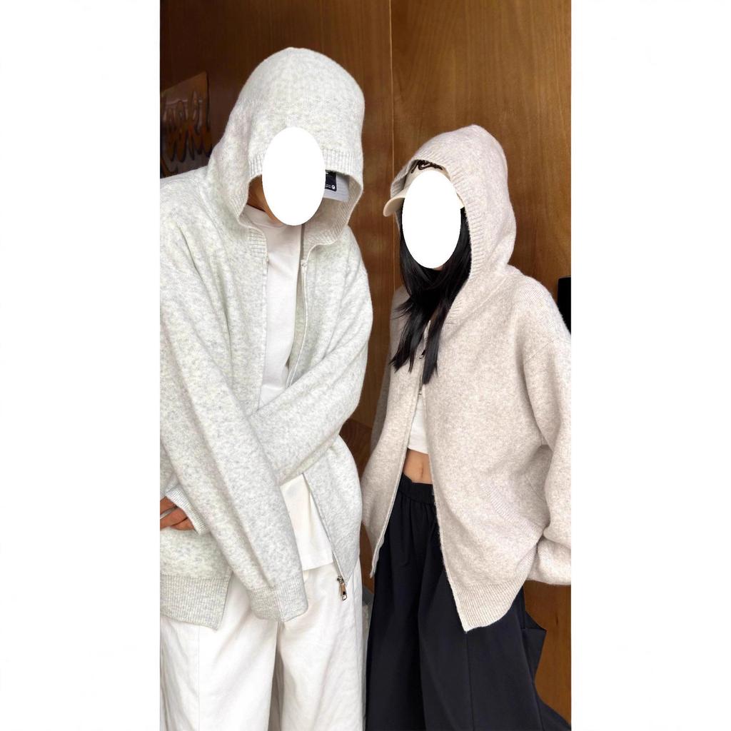 2025 Autumn/Winter High Neck Korean Style Double Zipper Knitted Cardigan for Couples – Loose Fit Sweater