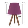 Dreibeiniger Holzlampenschirm, lila Stoff-Kopfteil, Schlafzimmer- und Kinderzimmer-Tischlampe