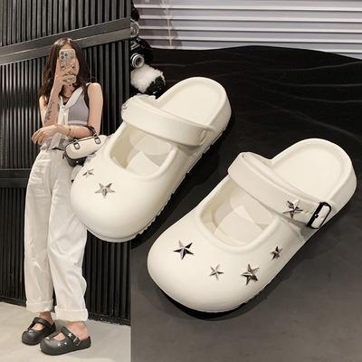 Sac design de niche tête demi-pantoufles pour femmes extérieur été et automne semelles épaisses rehaussantes chaussures à trous sandales Boken