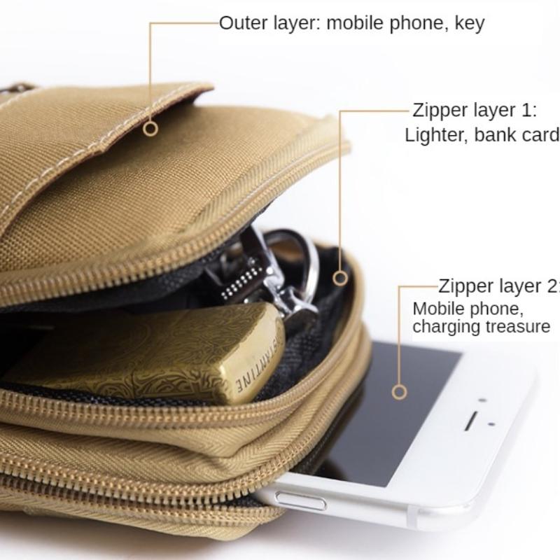 Riñonera de Nailon de Doble Capa para Exteriores Fanny Pack para Hombres Bolsillo para Teléfono Riñonera para Acampar y Caza Bolsos de Cinturón