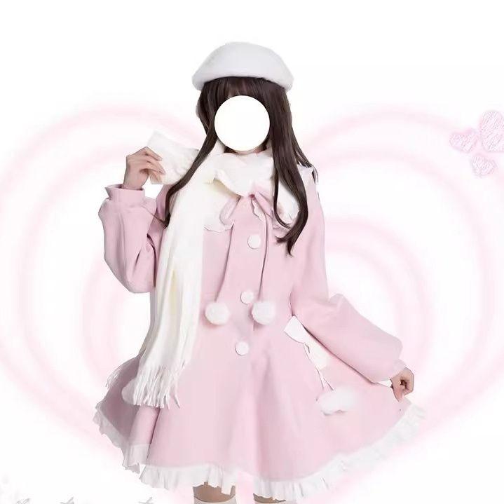 Japanese Kawaii Lolita Lace Patchwork Sweet Dress Coat Women Y2k Aesthetic Contrast Color Dresses Single Breasted Party Vestidos
