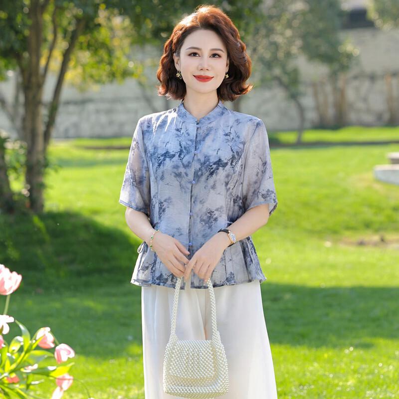 New Chinese Style Short Sleeve Blouse & Set for Middle-Aged Women