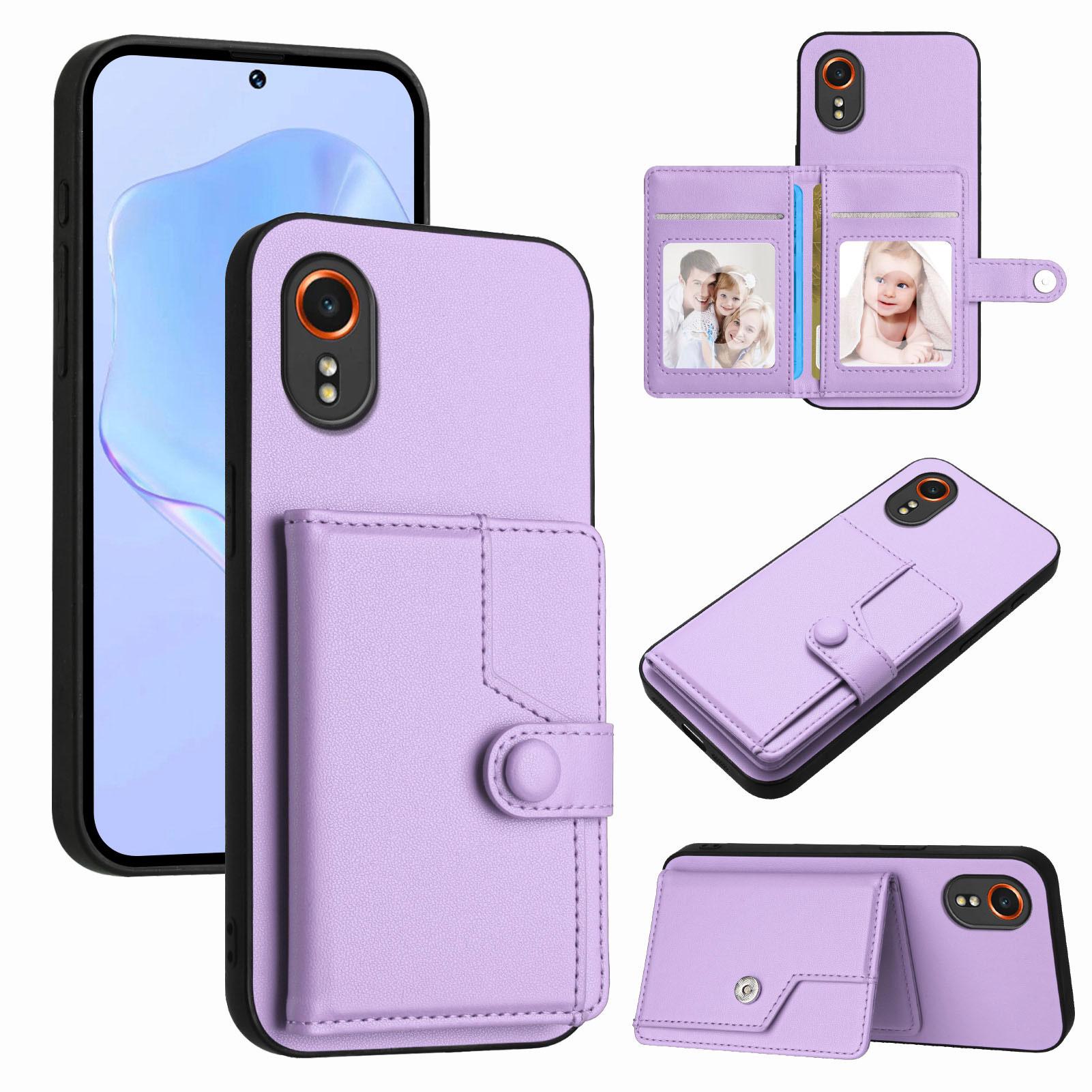 

For Samsung Galaxy Xcover7 Case RFID Blocking Card Holder Kickstand TPU+PU Leather Phone Back Cover Purple
