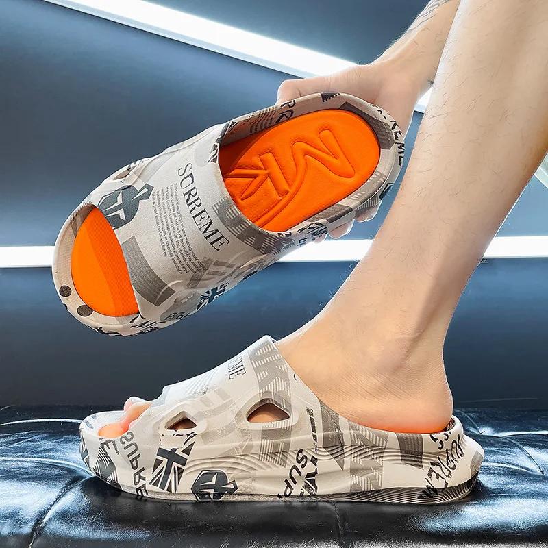 New Men Slippers Print Men Slides Male Summer Shoes Thick Sole Comfortable Home Outdoor Stylish Shoes