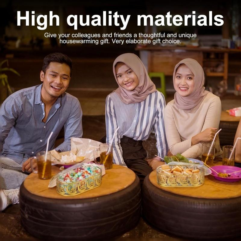 1Pc Eid Mubarak Serving Platter with Lid Ramadan Dessert Tray Food Storage Box Jar