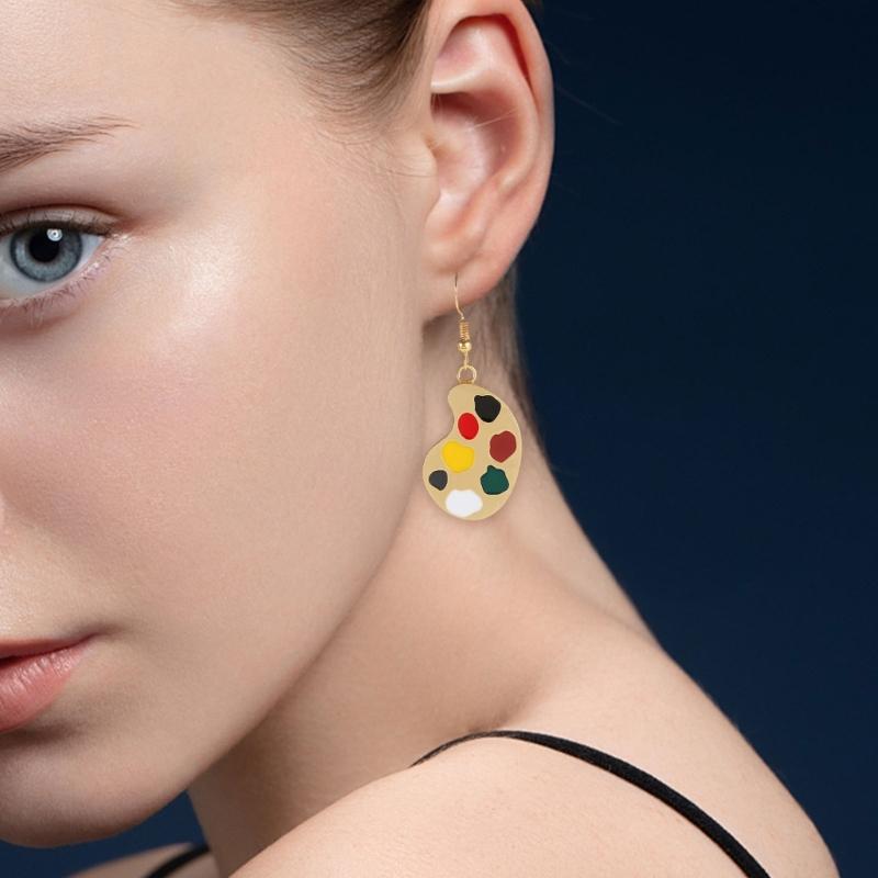 Artist Palette and Paintbrush Drop Earrings for Women, Polished Alloy French Hook Jewelry for Commute Styling