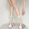 White lace floral bow calf socks Lolita Velvet mid-calf socks with trendy patterns, pure and desirable