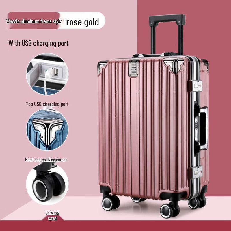 

Aluminum Frame Travel Suitcase with USB Charging Port 22 inch