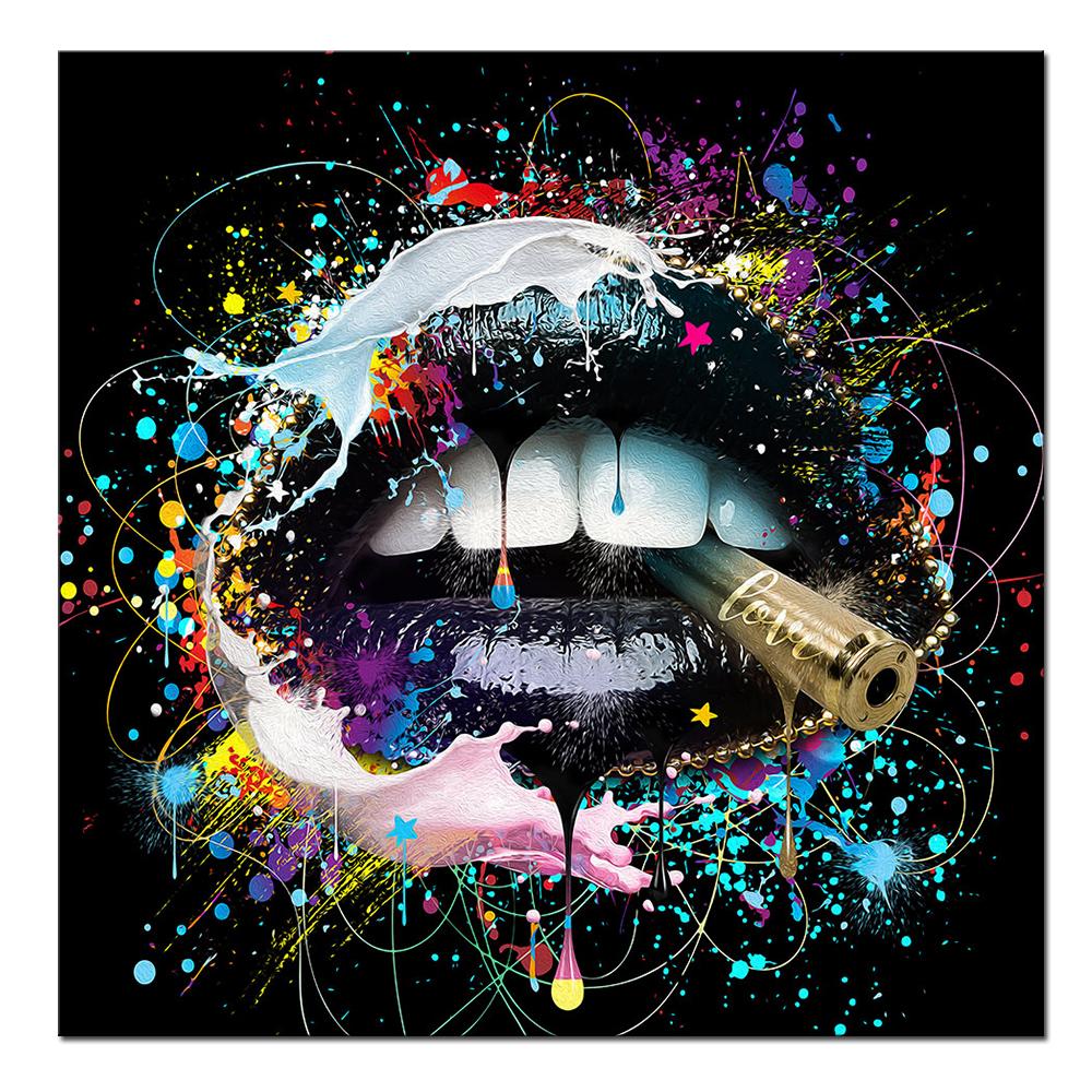 

Картина на холсте Граффити Искусство Кусающий Рот Пуля Абстрактные Креативные Постеры и Принты Настенная Картина для Гостиной Домашний Декор 30x30 cm No Frame