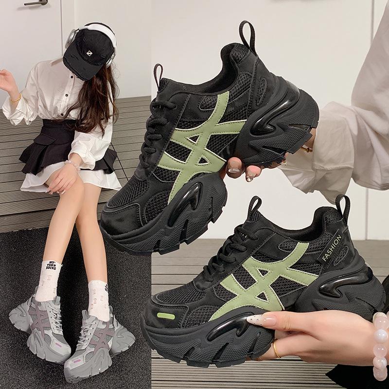 European Station Thick-soled Heightening Dad Shoes Women's 2025 Autumn New Comfortable Mesh Breathable Versatile Casual Sports Shoes