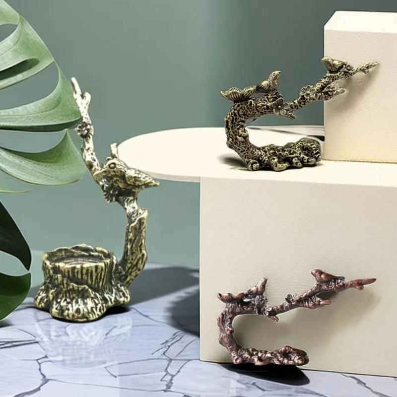 Creative Copper Magpie Plum Blossom Branch Jewelry Incense Burners Tree Stump Incense Burners Home Office Desk Decoration Crafts